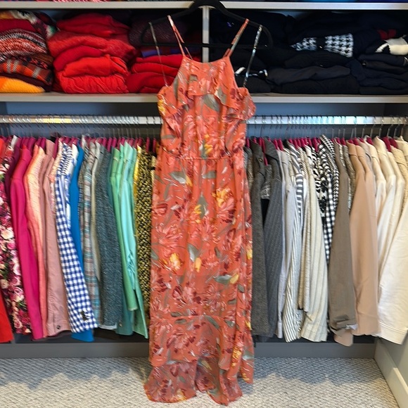 As U Wish terracotta/sage elastic waistband lined hi low maxi dress size M - Picture 1 of 3